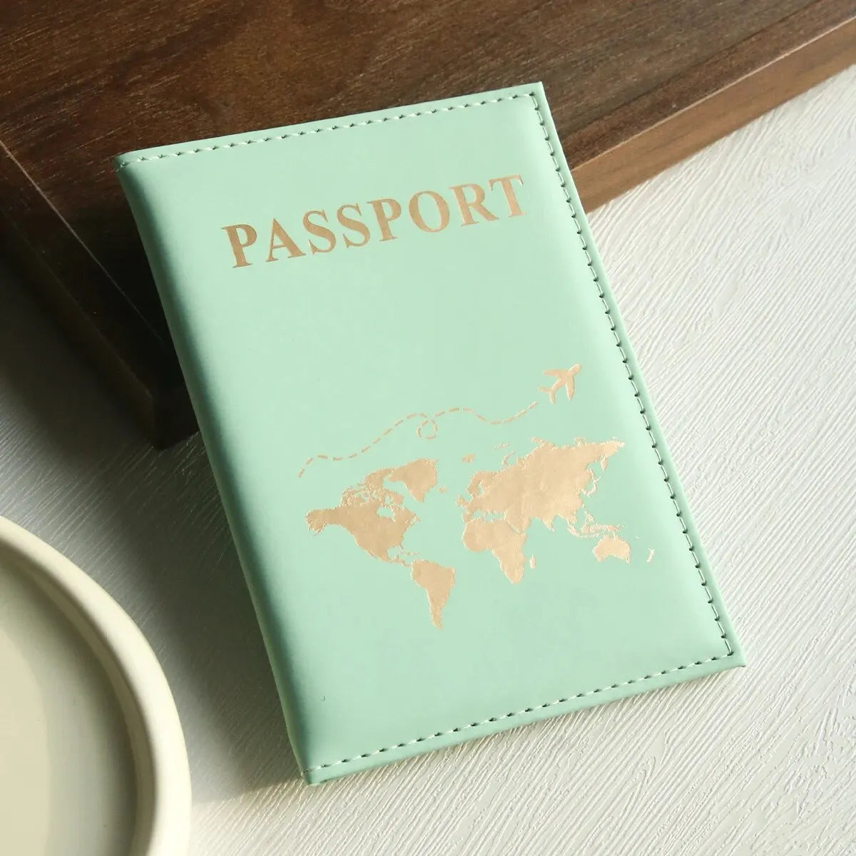 Funda para pasaporte con diseño de mapa del mundo, organizador y protector para tarjetas, documentos de identidad y tarjetas de crédito.
