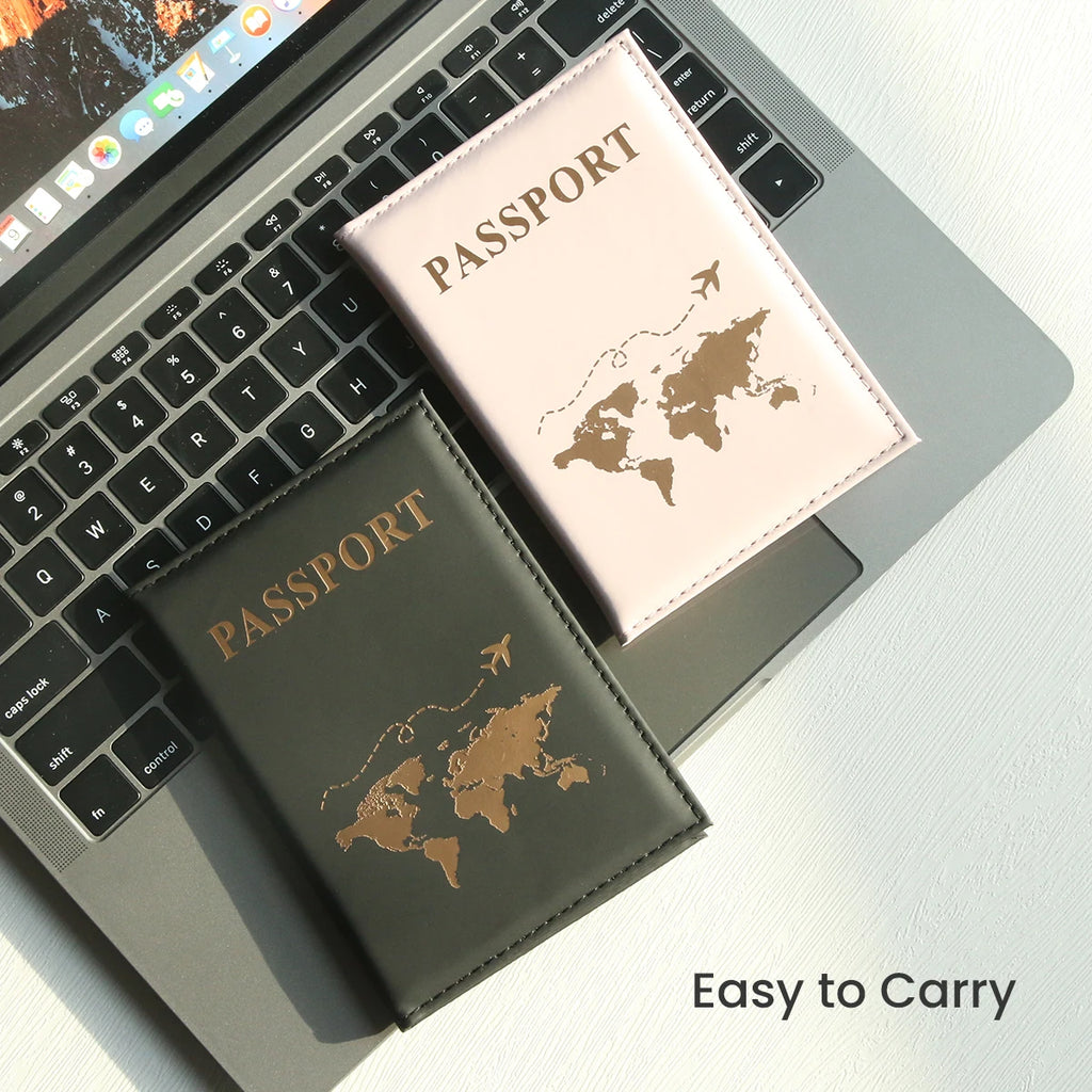 Funda para pasaporte con diseño de mapa del mundo, organizador y protector para tarjetas, documentos de identidad y tarjetas de crédito.