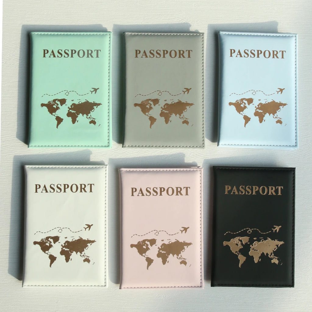 Funda para pasaporte con diseño de mapa del mundo, organizador y protector para tarjetas, documentos de identidad y tarjetas de crédito.