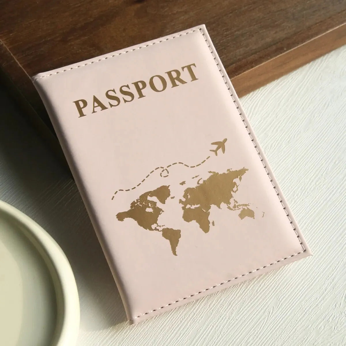 Funda para pasaporte con diseño de mapa del mundo, organizador y protector para tarjetas, documentos de identidad y tarjetas de crédito.