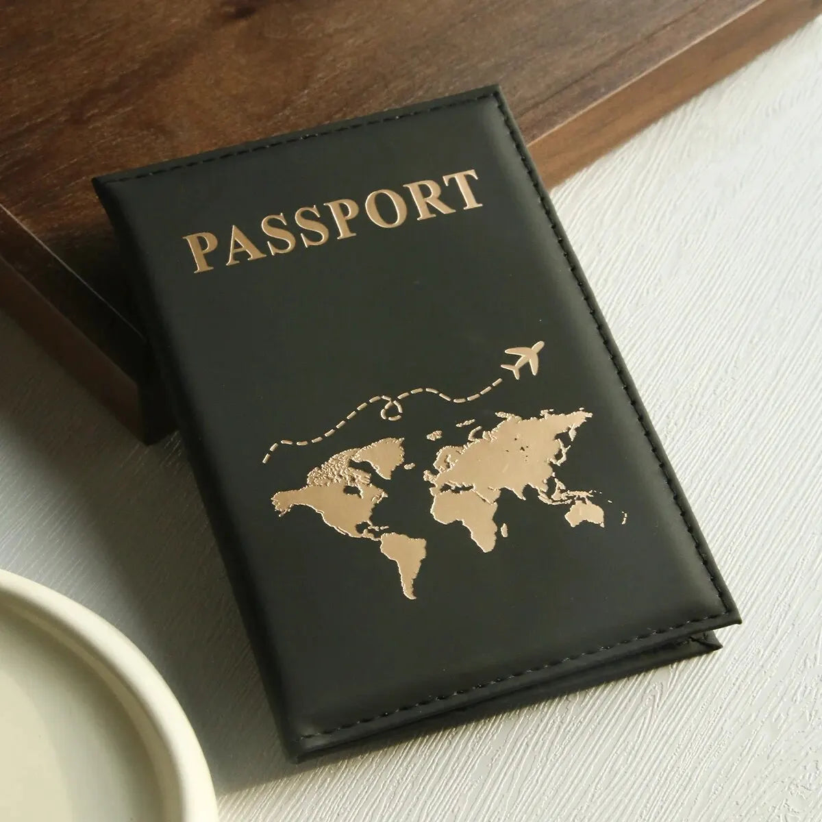 Funda para pasaporte con diseño de mapa del mundo, organizador y protector para tarjetas, documentos de identidad y tarjetas de crédito.