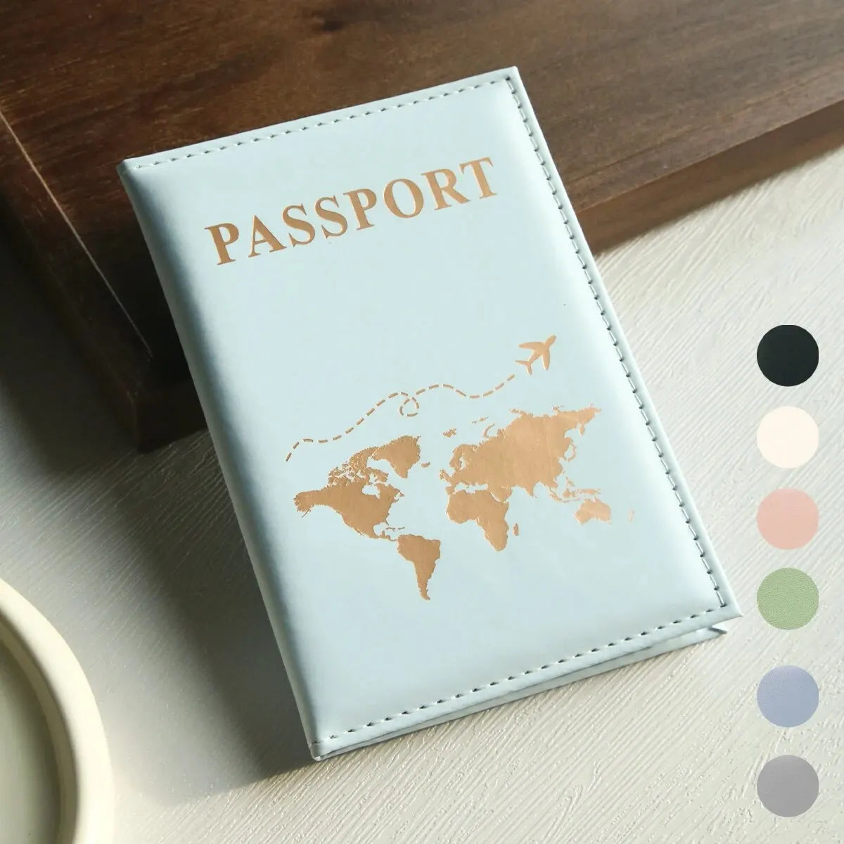 Funda para pasaporte con diseño de mapa del mundo, organizador y protector para tarjetas, documentos de identidad y tarjetas de crédito.