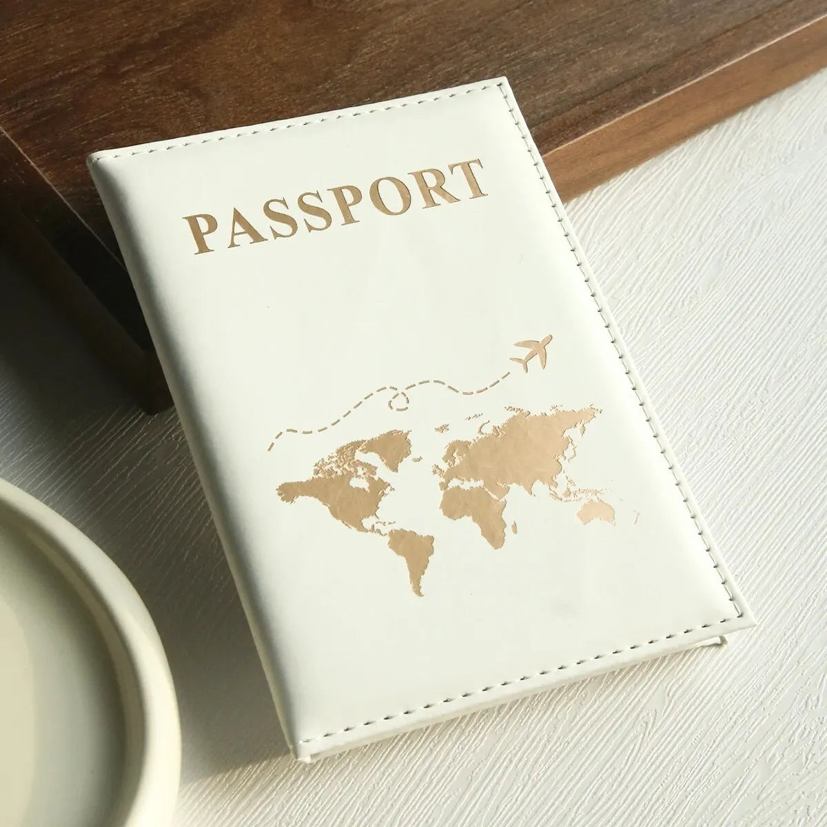 Funda para pasaporte con diseño de mapa del mundo, organizador y protector para tarjetas, documentos de identidad y tarjetas de crédito.